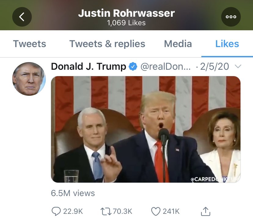 Justin Rohrwasser has liked and retweeted Trump.  #NFLDraft  