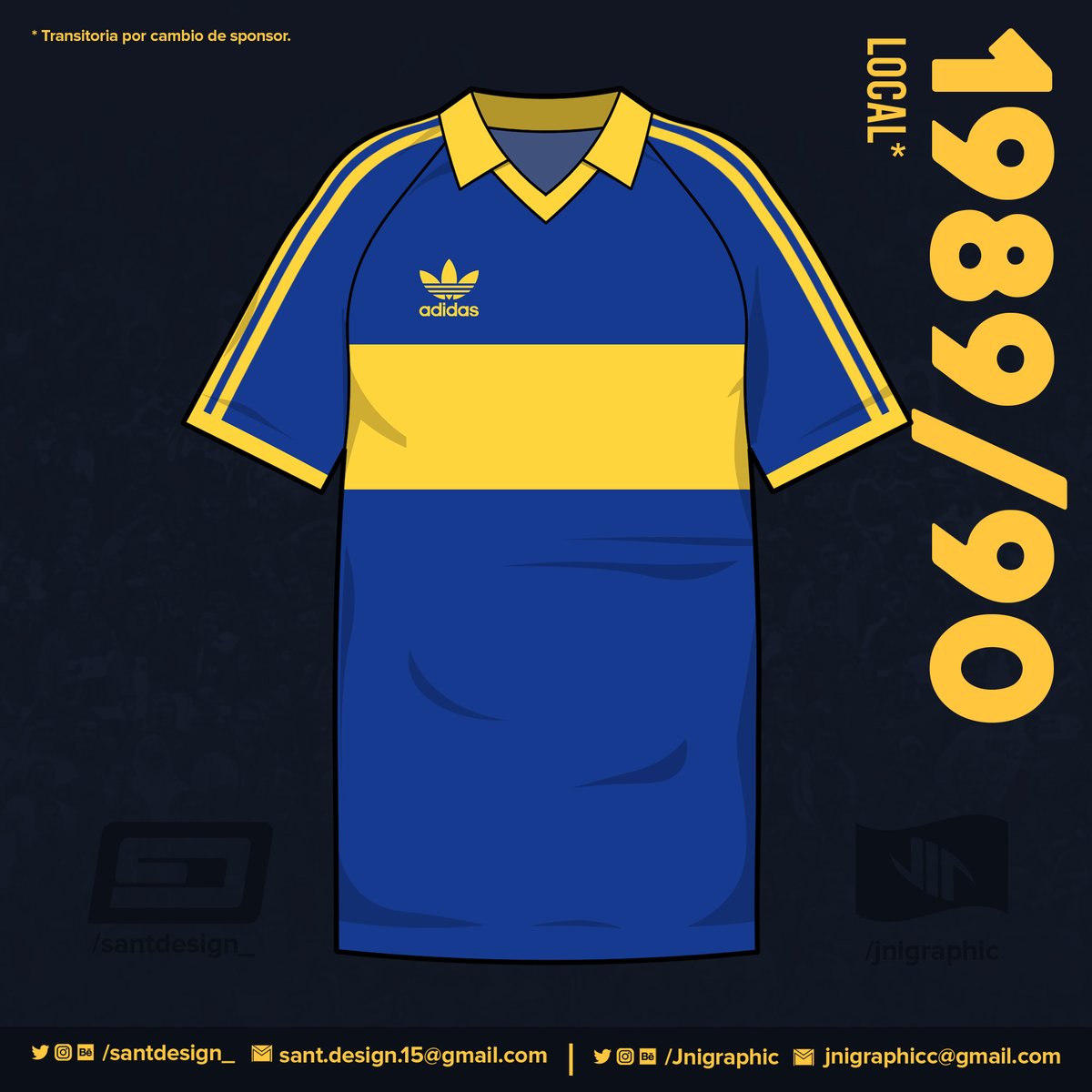 1989: Boca cambia de sponsor, ahora le toca a Fiat. Es con esta camiseta que Boca gana la Supercopa Sudamericana de ese año.