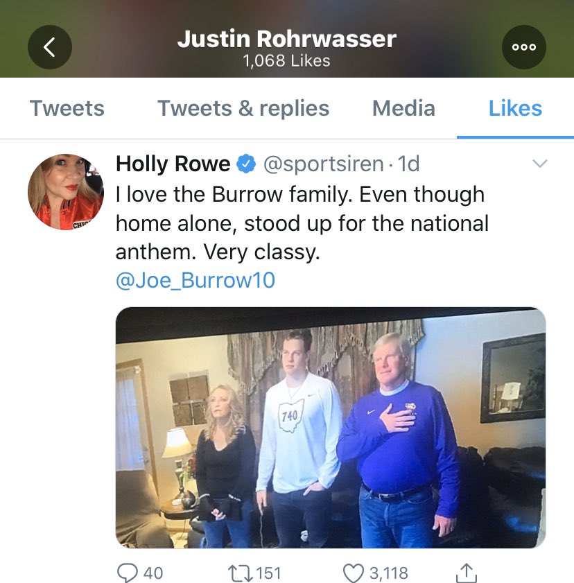 On Twitter, Justin Rohrwasser recently liked a tweet praising Joe Burrow for standing during the national anthem.  #NFLDraft  