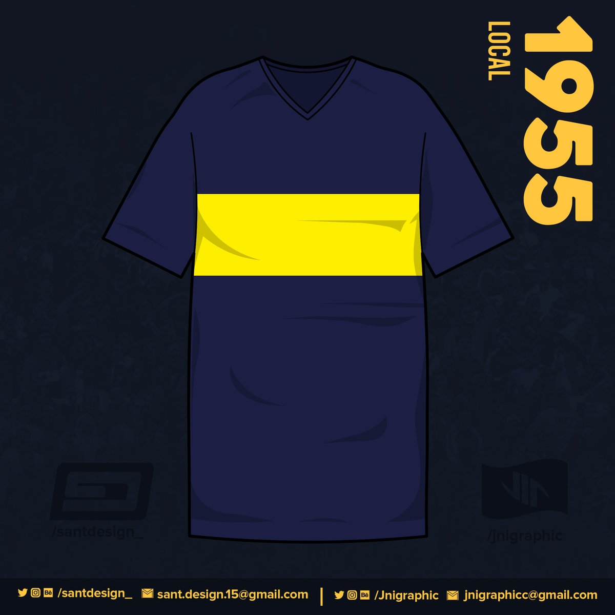 1954: Con una camiseta similar a una polera, Boca gana el torneo y, por reglamento de la Asociación, en la temporada próxima debe lucir el escudo de la AFA.