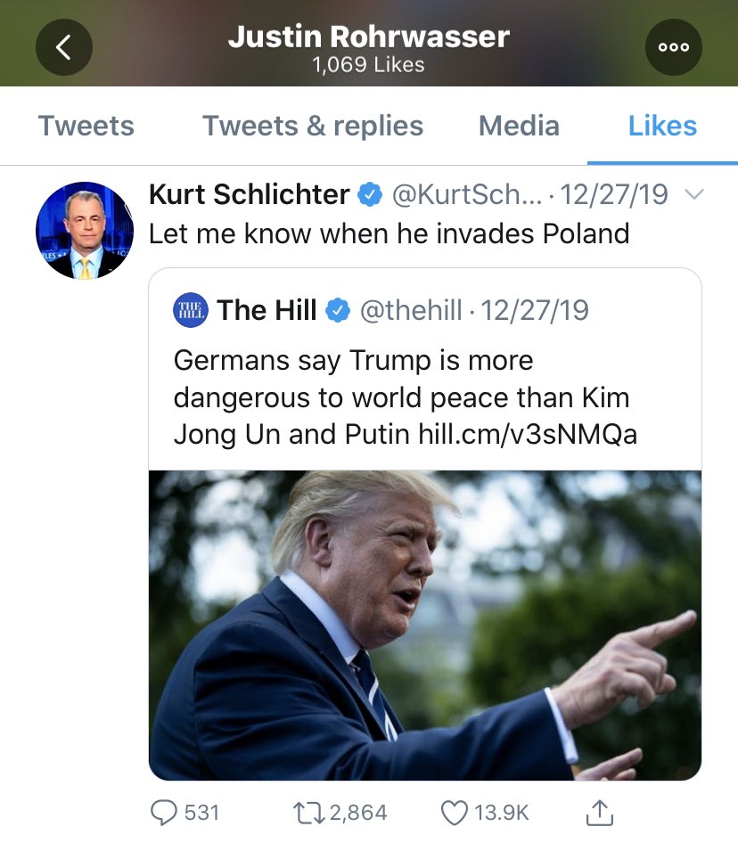 Justin Rohrwasser liked a tweet dismissing Trump as being dangerous to world peace because he hasn’t, like Hitler, invaded Poland.  #NFLDraft2020  