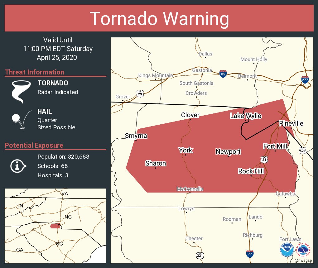 Tornado Warning including Rock Hill SC, Fort Mill SC, Lake Wylie SC until 11:00 PM EDT