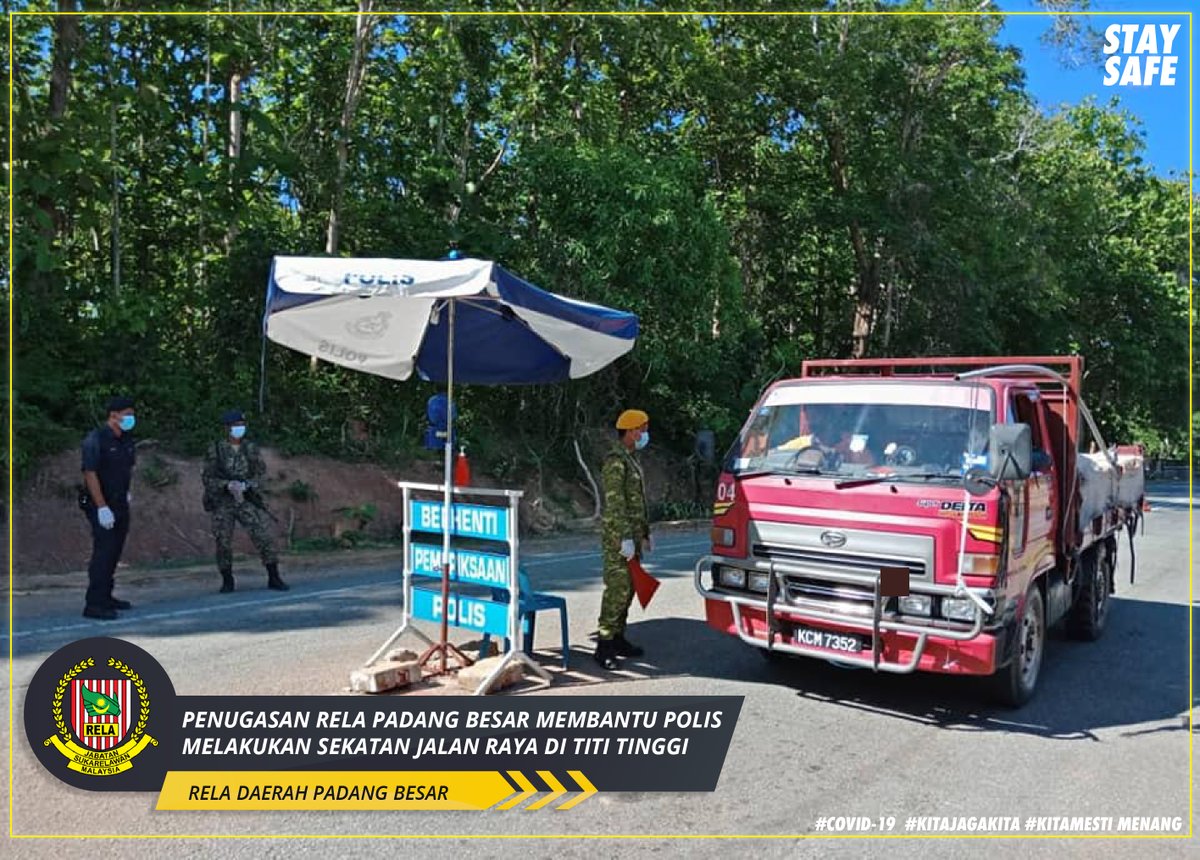 relaperlis_rp's tweet photo. #COVID19 : Penugasan RELA
RELA Daerah Padang Besar membantu anggota Polis dan ATM melakukan sekatan jalan raya di Titi Tinggi .
Tarikh : 25 April 2020
#UnitMediaRELAPerlis
#COVID19
#StayAtHome
#DudukDiRumah
#RELAPerlis
#relamalaysia
#relaarau
#relakangar
#relapadangbesar https://t.co/DAk7TfZUY0