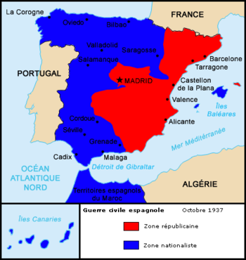 1)La guerre d’Espagne faisait rage depuis juillet 1936. L’Espagne était divisée en deux zones, républicaine et franquiste