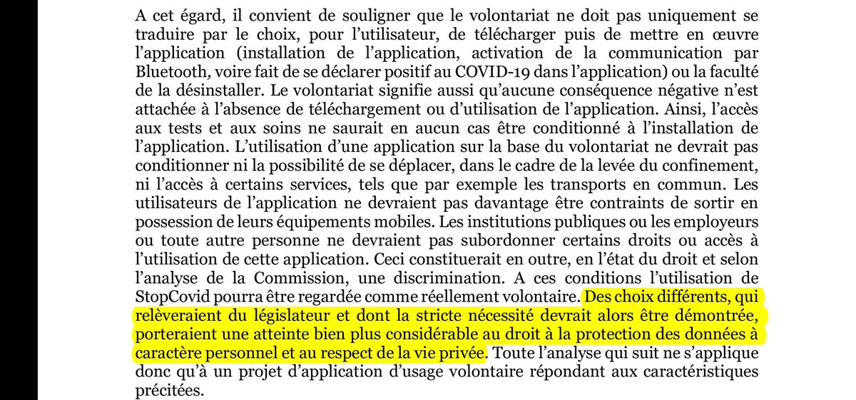 gchampeau's tweet photo. La CNIL on ne peut plus claire dans son avis du jour sur #StopCovid. Elle met en garde le gouvernement et le parlement contre toute tentation d'ajouter de procurer des avantages directs ou indirects à ceux qui a accepteront de l'installer. https://t.co/4zeA11Rtaj https://t.co/wzaMNoePrV