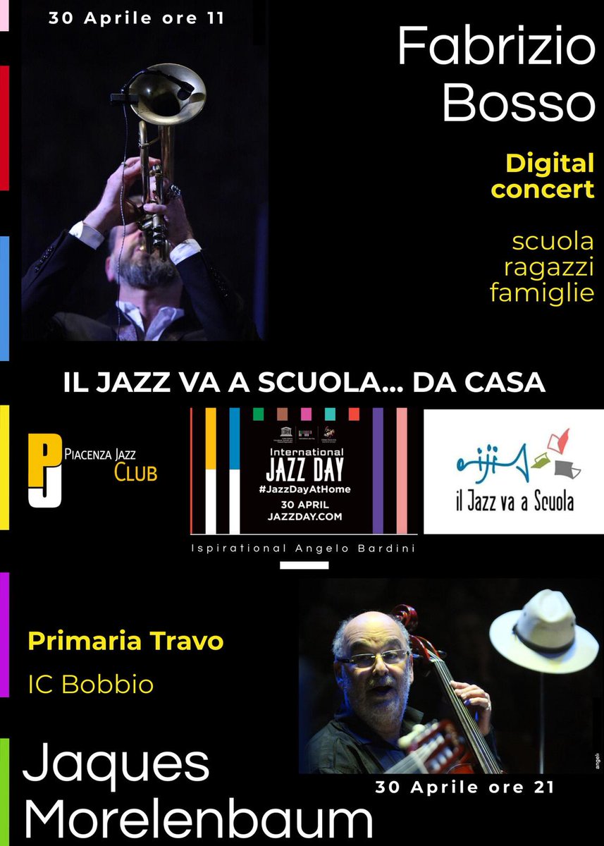 Non vediamo l'ora!
Il 30 è il #jazzday e #primariatravo c'è con tutta la sua comunità a vivere bellezza a promuovere cultura a perdersi nella musica..
Con i grandi <a href="/morelenba1/">Jaques Morelenbaum</a> <a href="/BossoFabrizio/">fabrizio bosso</a>
#iljazzvaascuola #jvas #jazzday
Grazie <a href="/Mingus2011B/">Angelo Bardini</a>
#piccolescuole <a href="/IndireSocial/">INDIRE</a> crescono