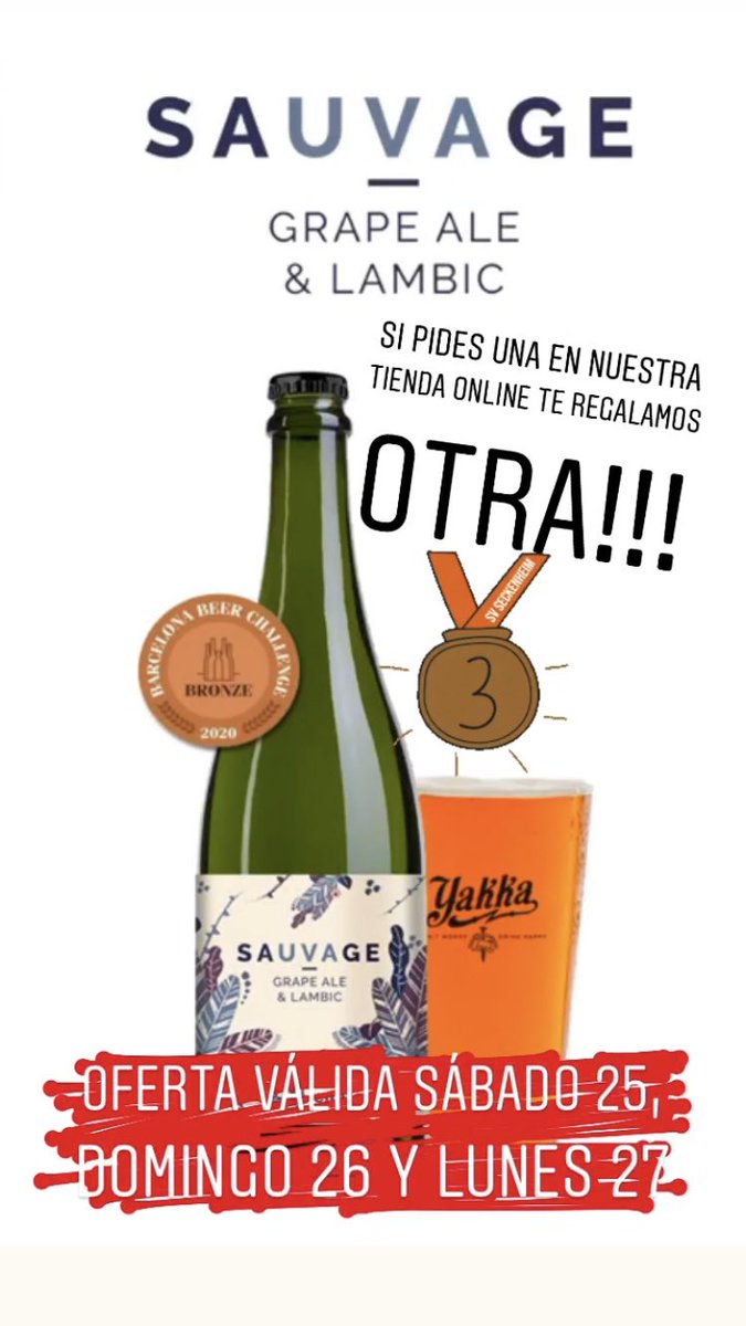 Aprovecha la oferta y disfruta de #Sauvage en 2x1 consíguela en cervezasyakka.com #Lambic #Cerveza #CraftBeer #CervezaArtesana #beer #MeQueEnCasa #Covid_19 #Live