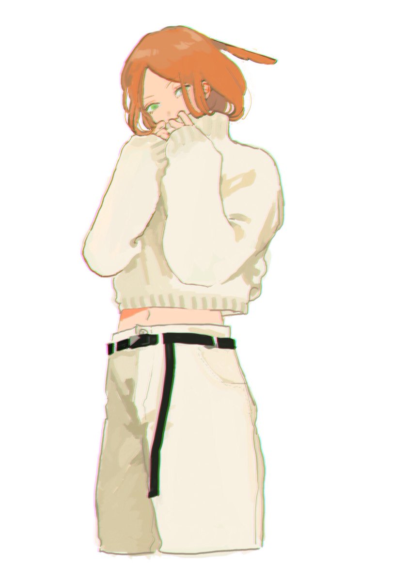 solo green eyes white pants sweater pants white background navel  illustration images