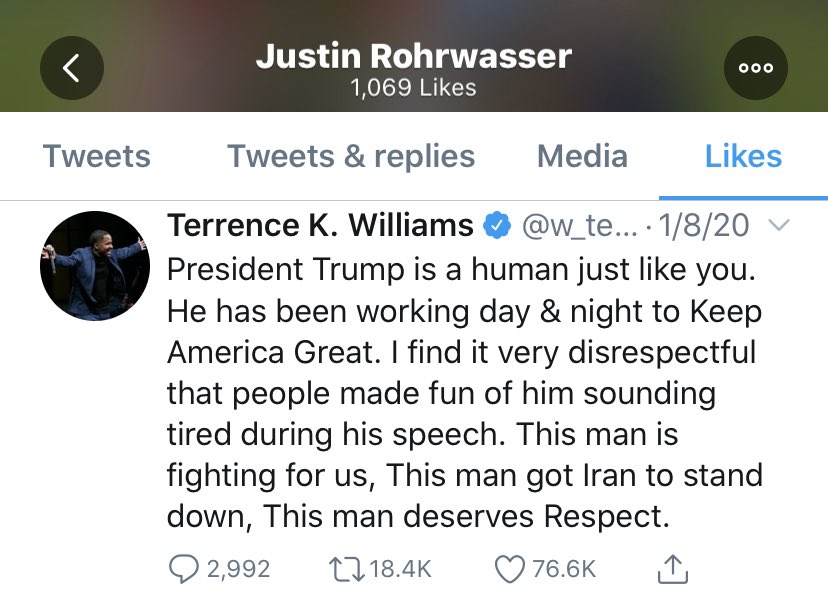 Justin Rohrwasser has liked Tweets from a variety of right wing, Trump defending personalities including Charlie Kirk, Dinesh D’Souza, Terrance K. Williams, and Steven Crowder.