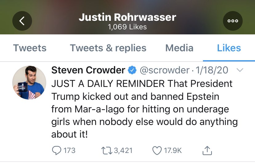 Justin Rohrwasser has liked Tweets from a variety of right wing, Trump defending personalities including Charlie Kirk, Dinesh D’Souza, Terrance K. Williams, and Steven Crowder.