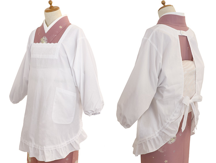 a 割烹着 (かっぽうぎ) is a gown-like smock invented in japan, worn during cooking or cleaning to protect the clothes from getting dirty.