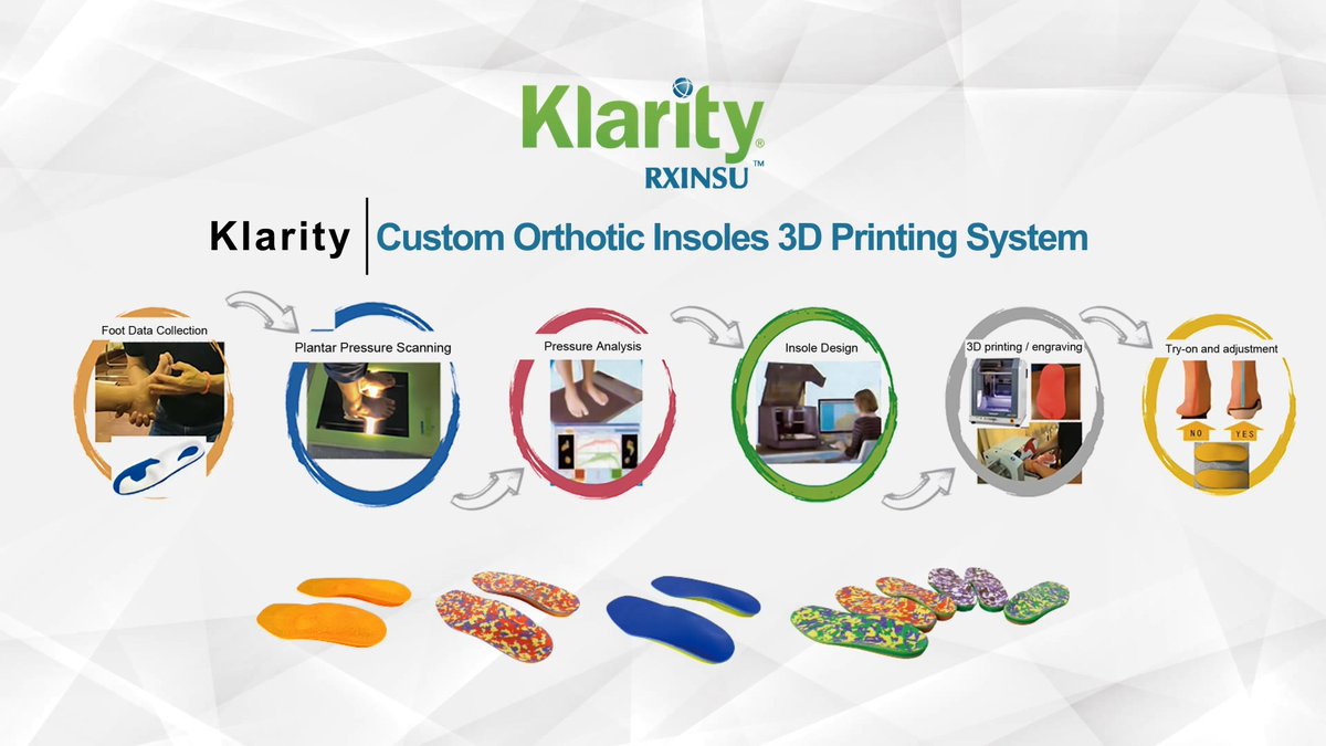 Klarity Custom Orthotic Insoles 3D Printing System has greatly improved the efficiency, productivity and quality of similar systems. Printing a pair of insoles takes only about 30 minutes. Here is a video shows the detailed steps: lnkd.in/g3a__kn
#OrthoticInsoles