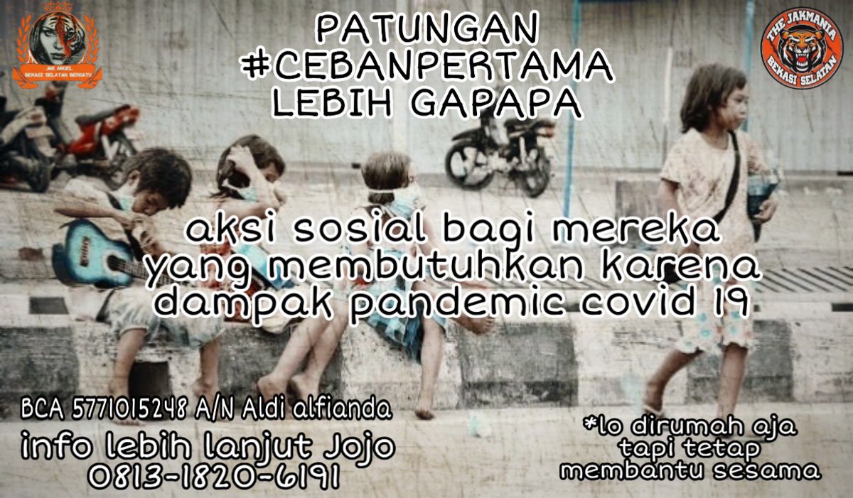gembeljojo_oi's tweet photo. Assalamualaikum

Kami mengadakan aksi sosial untuk mereka yang membutuhkan karena pandemi Corona ( Covid 19 ). Dgn cara mendonasikan melalui transfer bank BCA 5771015248  a/n Aldi Alfianda. Silahkan kasih bukti melalui capture ke nmr 081318206191.
#PatunganCebanPertama
#petspets https://t.co/2OCY79WRWO