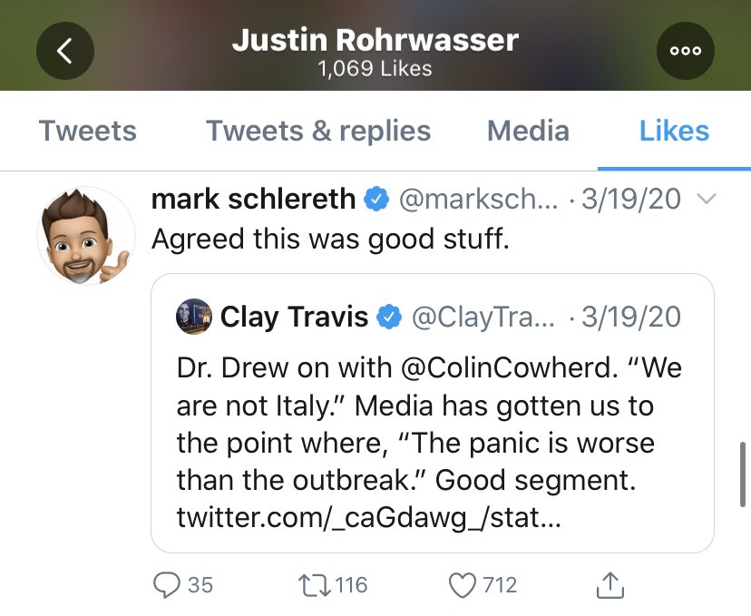 Justine Rohrwasser has liked Tweets downplaying the  #coronavirus. 20,000+ people in the United States have now died due to  #COVID19  #NFLDraft  
