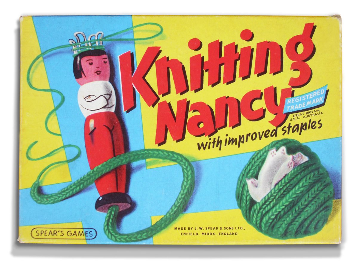 RememberingNZ's tweet photo. Knitting Nancy' box, issued by English games company Spear's in the 1970s. More here: https://t.co/BUI4OZ7xVr

#NewZealand #England #Ephemera #Vintage #KnittingNancy #Game #Children #Kids #Girls #Collectable #1970s #Packaging #Memories #Flashback #Classic #Retro #Wool #Craft https://t.co/ukUeIt37Oc