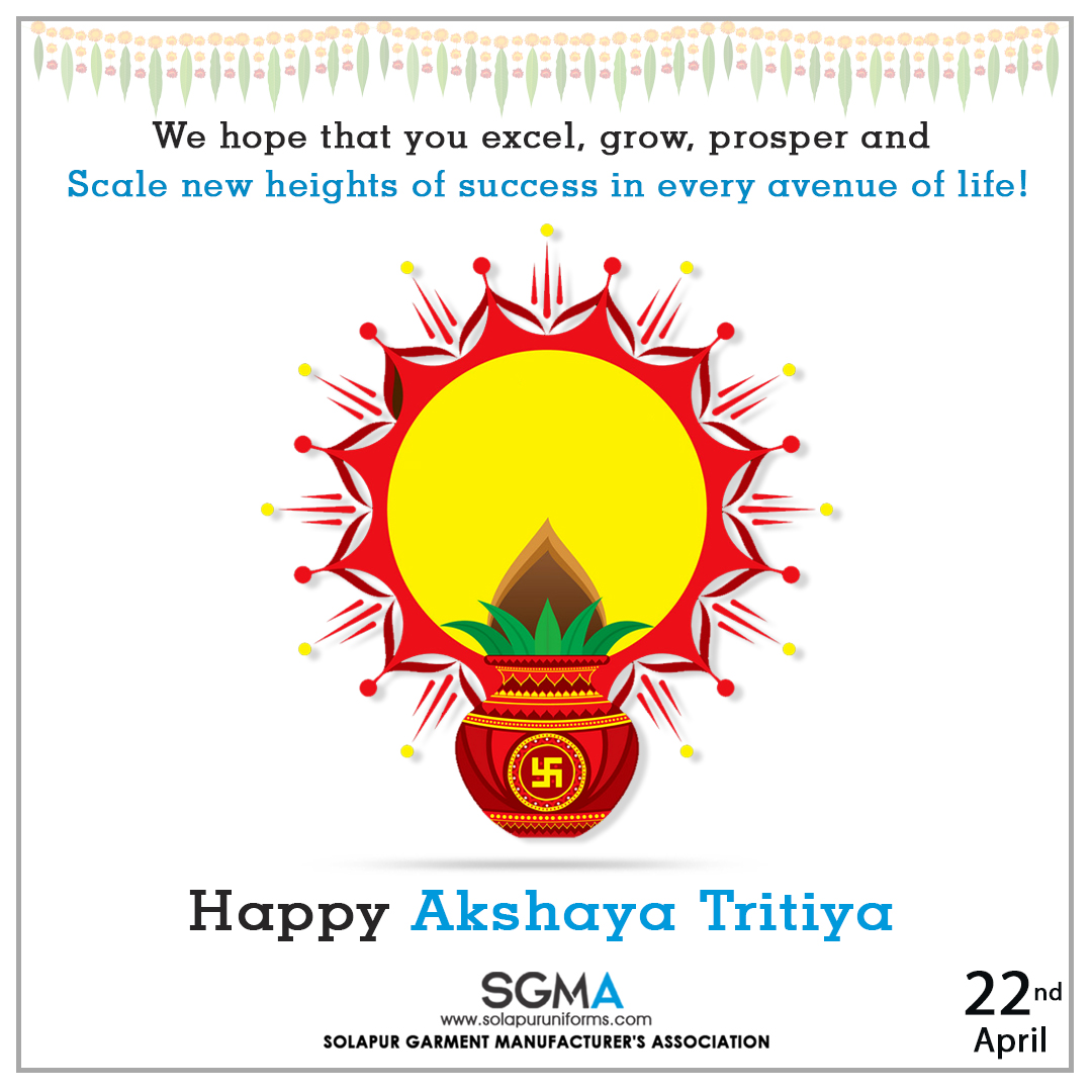 solapuruniforms's tweet photo. Solapur Uniform Hub wishes you all a very Happy Akshay Tritiya!
#AkshayTritiya #Solapur #Uniforms #Garments #UniformManufacturers #GarmentManufacturers #SGMA #India https://t.co/7d3gEzzZty