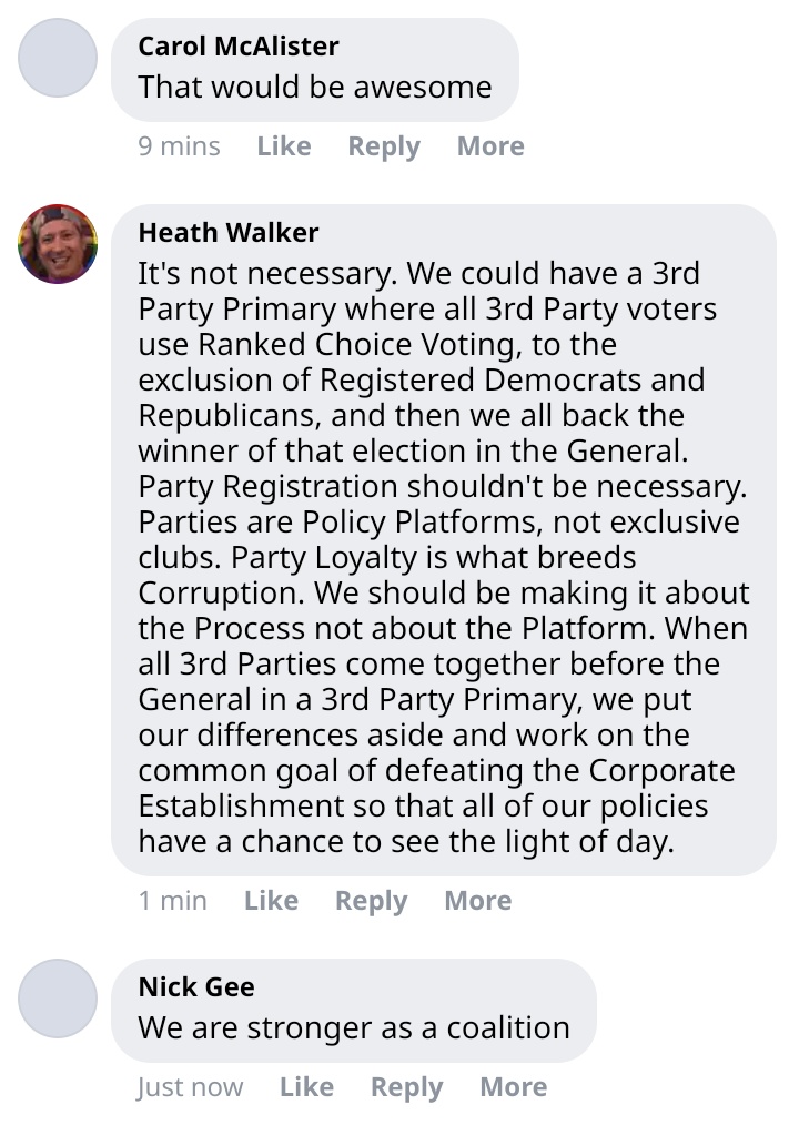 Heath_C_Walker's tweet image. An idea for 3rd Parties to consider: see my response 2nd pic @HowieHawkins @GovJVentura @TyrelWatching @krystalball @esaagar @GreenPartyUS @janeosanders @ninaturner @joerogan 
#WhyImNotVotingForTrump
#WhyImNotVotingForJoe