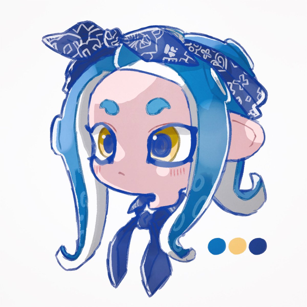 octoling ,octoling girl 1girl solo suction cups blue hair white background simple background tentacle hair  illustration images