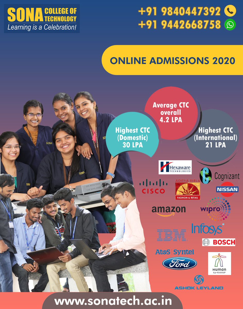 sonacollege's tweet photo. Impressive Placement records 2020.#placement2020 #sonaplacement2020 #placement #sonatech #studyatsona #studyinindia #sonacollege #bestcollege #tamilnadu #topcollege #salem #highestplacementrecord #sonastudents  #admissions #admission2020 #studyengineering #admission #sundayvibes https://t.co/g60NN1qDd1