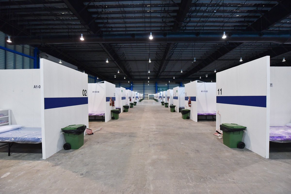 The facility is divided into three zones: red, yellow, and green. Patients will stay in the red zone where their living quarters are. This is what the ‘rooms’ in a sector look like. Each room has 6-8 beds  http://cna.asia/2x8BlUy 