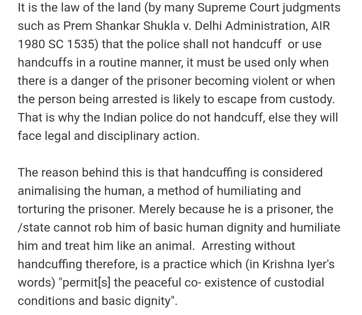 Such Animalistic treatment robbing the brave Commando from basic human rights is highly tormenting and disgraceful !!!! Read the SC's guidelines contextual to this  @DgpKarnataka  @crpfindia  @CoBRASECTORHQ  @OGAS2CAPF  @BARassociates  @ABPNews  @ndtv