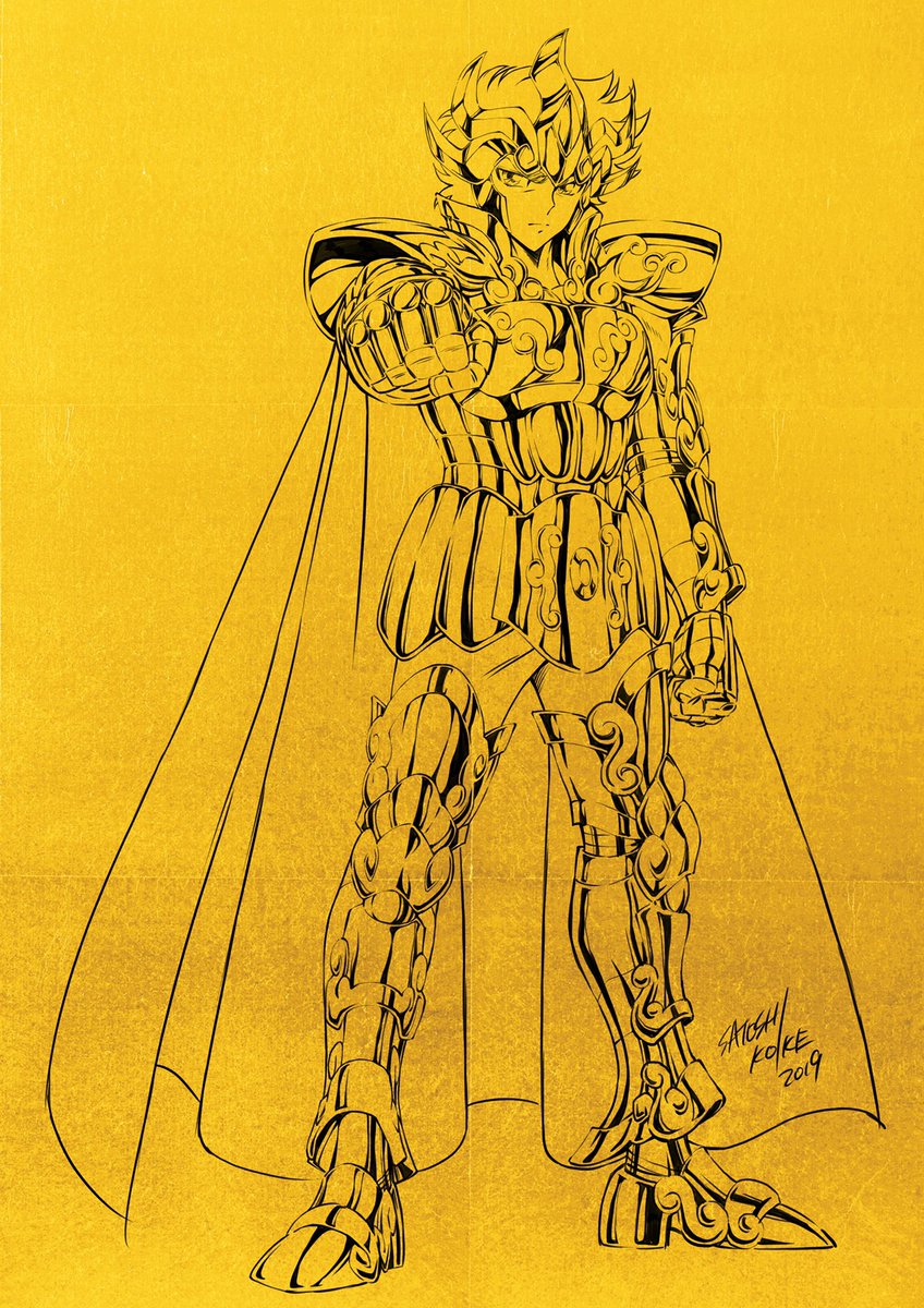 1boy solo male focus armor gold armor cape monochrome  illustration images