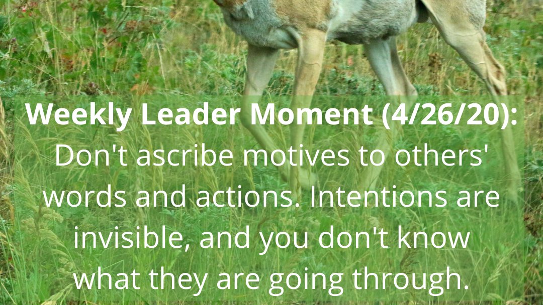 LeaderMoments's tweet image. Weekly Leader Moment (4/26/20): Don&apos;t ascribe motives to others&apos; words and actions. Intentions are invisible, &amp;amp; you don&apos;t know what they are going through. 

Extend grace &amp;amp; assume good intent.

#leadership #influence #fundamentalattributionerror #intentions #assumegoodintent