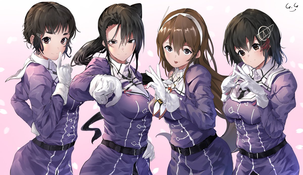 ashigara (kancolle) ,haguro (kancolle) ,myoukou (kancolle) ,nachi (kancolle) 4girls multiple girls long hair gloves white gloves short hair black hair  illustration images