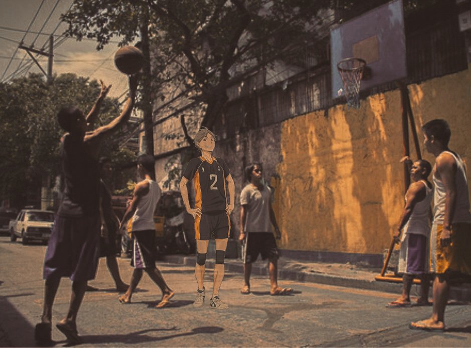 SPOTTED: handsome pretty boy Mr. Refreshing angel setter of Karasuno, Koshi Sugawara, was seen watching in the middle of a street basketball game in Manila 