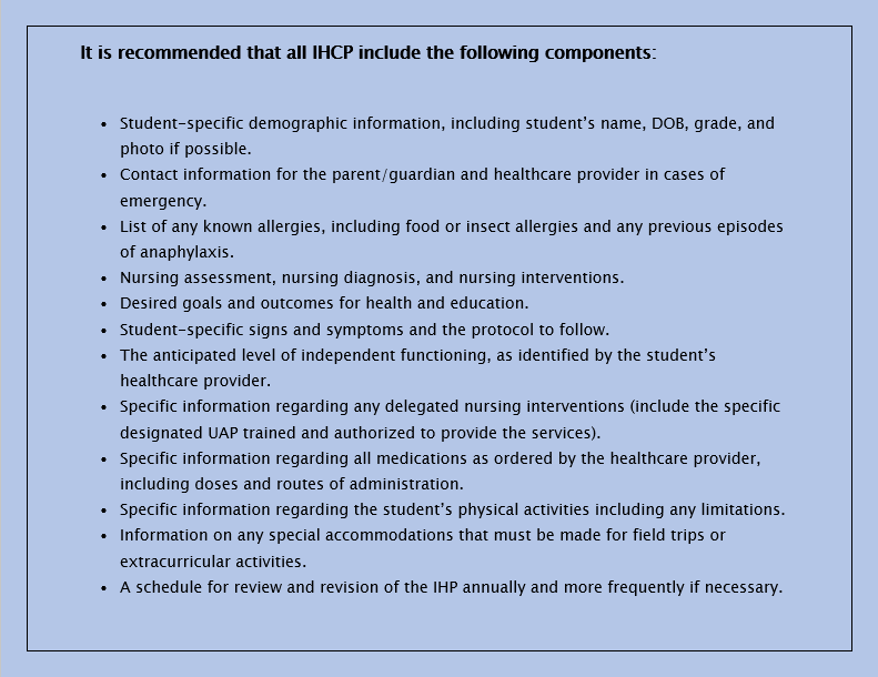 FrancesPadron's tweet photo. @Jerome22277847 A4: An IHCP is a written document that outlines the provision of student healthcare services intended to achieve specific student outcomes. KF #TEPEdChat https://t.co/NeSsjxOs2L