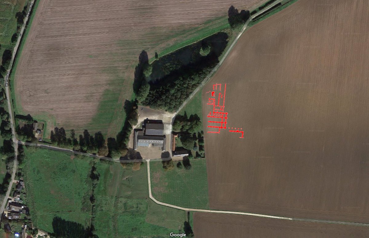 The Gilbertines again! Shouldham was their final double house to be founded, c.1197, after the death of St Gilbert. Aerial photo data from crop markings and geophys allows us to work out the site. There is stuff under the courtyard and a lot has been destroyed in the last century