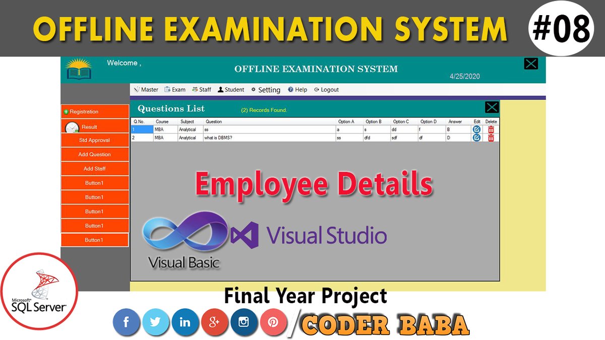 Offline Examination System VB dotNET Project 2020 (Tut #08) final year project watch full video
#coderbaba #ExaminationSystem #FinalYearProject
youtu.be/CCtSW9wHvdA
@YTCreatorsIndia @thecoderbaba @codebaba