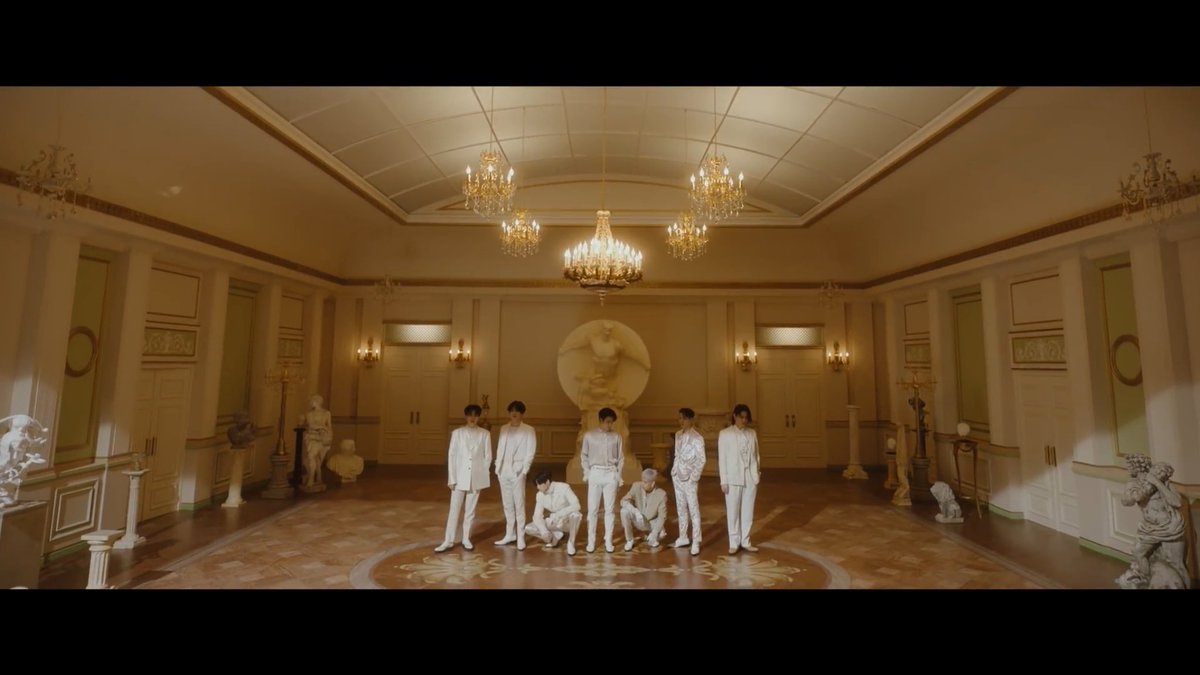 everyone knows that the different settings on the mv tells about the plot of romeo and juliet in order (from the ballroom where they met,the garden, balcony, up to juliet's d*ath by poison).  @GOT7Official  #GOT7_NOTBYTHEMOON  