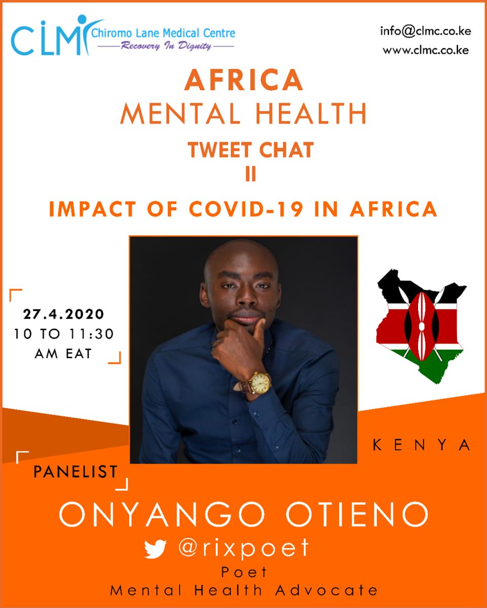 Join our community members @angiyo58 & @Rixpoet tomorrow at 10am EAT for #MentalHealth4Africa conversation discussing the impact of #covid19 on the continent. #CLMCAwareness #COVID19KE #KomeshaCorona #EpukaCorona
