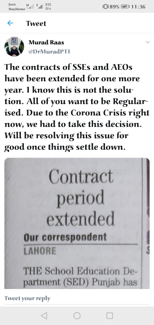 Sadisona_sgd's tweet photo. Extension in contract is not our solution. We have already loss our six year service. We need regularization.

#RegulariseSSEsAEOs
#NeedSolutionNeedRegularisation

@DrMuradPTI @ImranKhanPTI @UsmanAKBuzdar @hh_azizi https://t.co/HakKCxxFFv