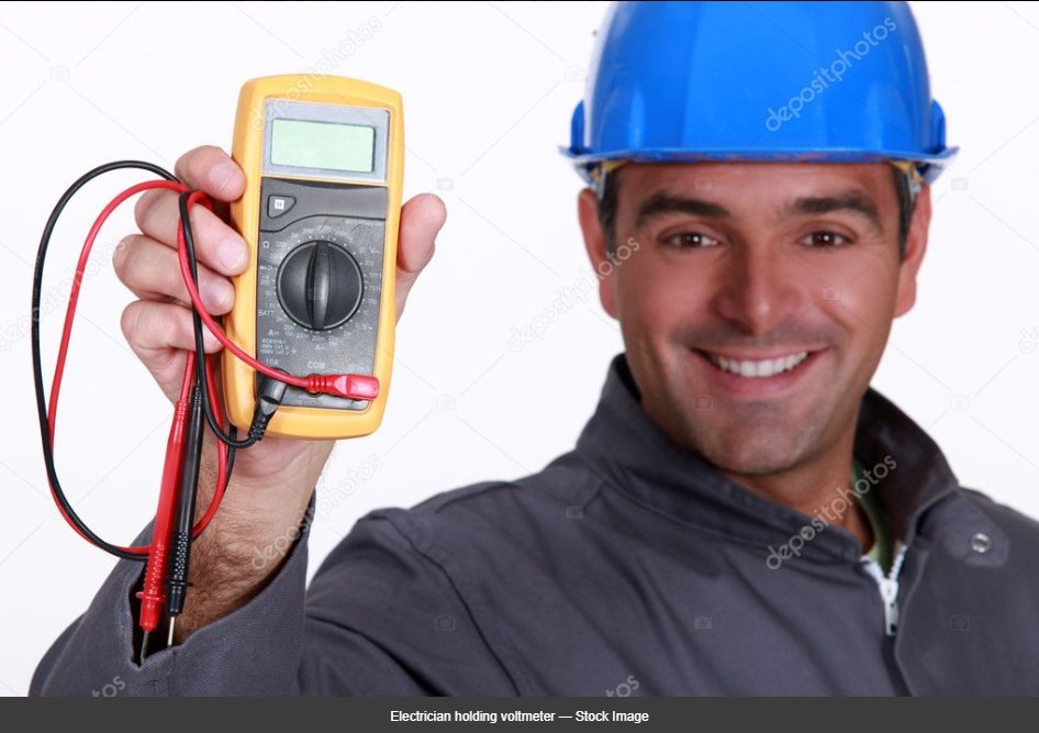 Pro Tip: Don't hire an electrician that:
a) Uses a multimeter that costs less than a stock image photo.
and
b) Doesn't know which jacks the probes go into.