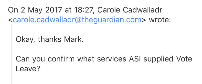 Cummings boasted on his blog how ‘physicists’ won it for Leave. But who were they?? A mystery until I found invoice on Electoral Comm website for ‘Advanced Skills Initiative’. Eventually realised this was ASI - now Faculty - & put in inquiry. A day later, they outed themselves