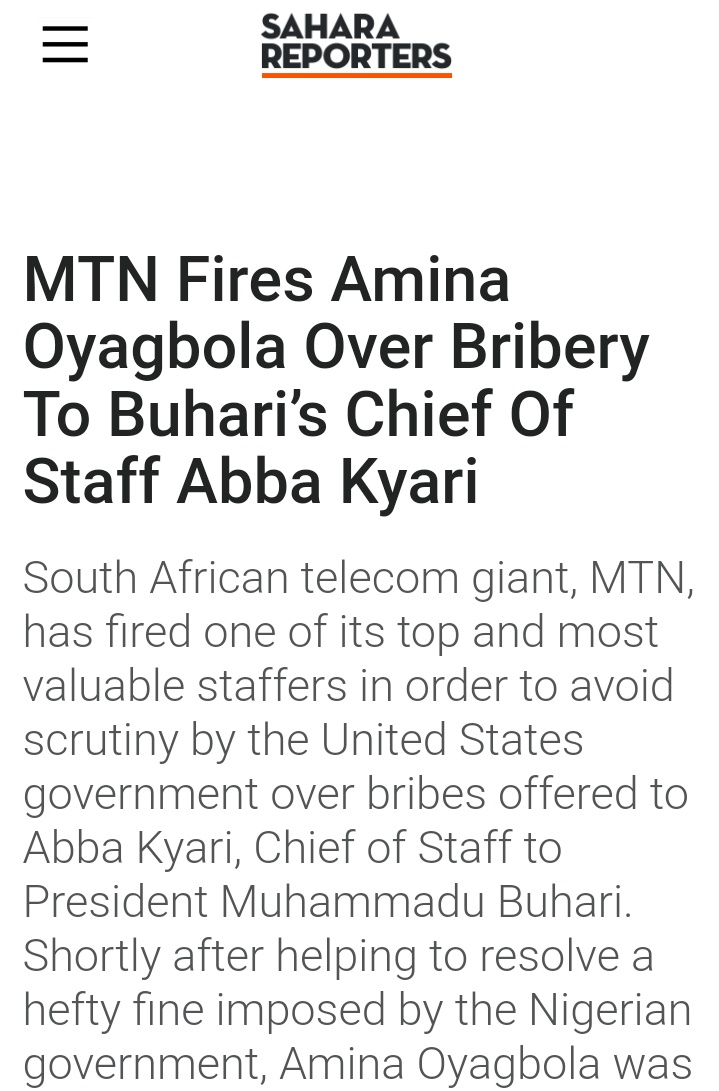 7. The N500m MTN scandalOnce again, your friendly neighborhood  #AngelAbbaKyari was accused of collecting a bribe from MTN to help get the government to reduce its multi billion dollar regulatory fine. Baba deny am. The MTN fine was eventually reducedNo investigation till date