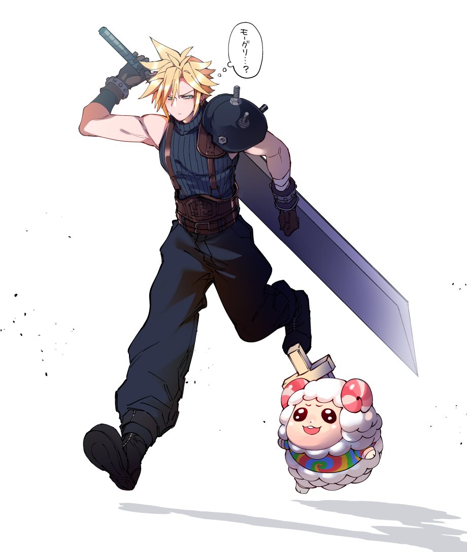 cloud strife buster sword weapon 1boy blonde hair shoulder armor sword spiked hair  illustration images