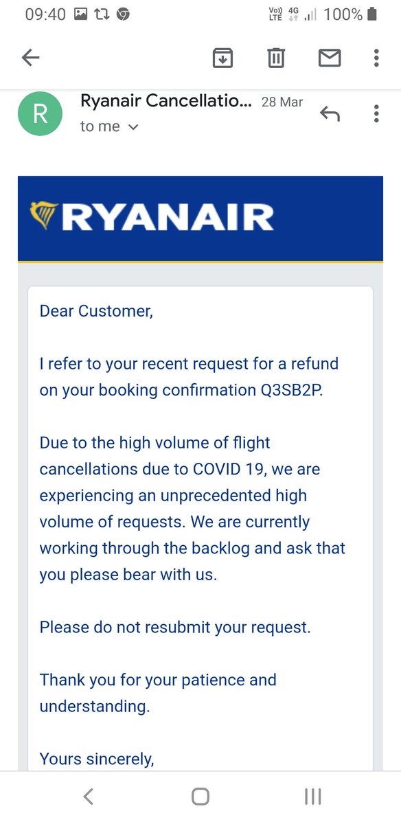  @MartinSLewis  @SimonCalder  #passengerrights  #ryanairrefund  #Ryanair  @UK_CAA @Ryanair Your reputation was already questionable, how you treat your customers collectively throughout the pandemic will be the real reason for your demise as we will not return.