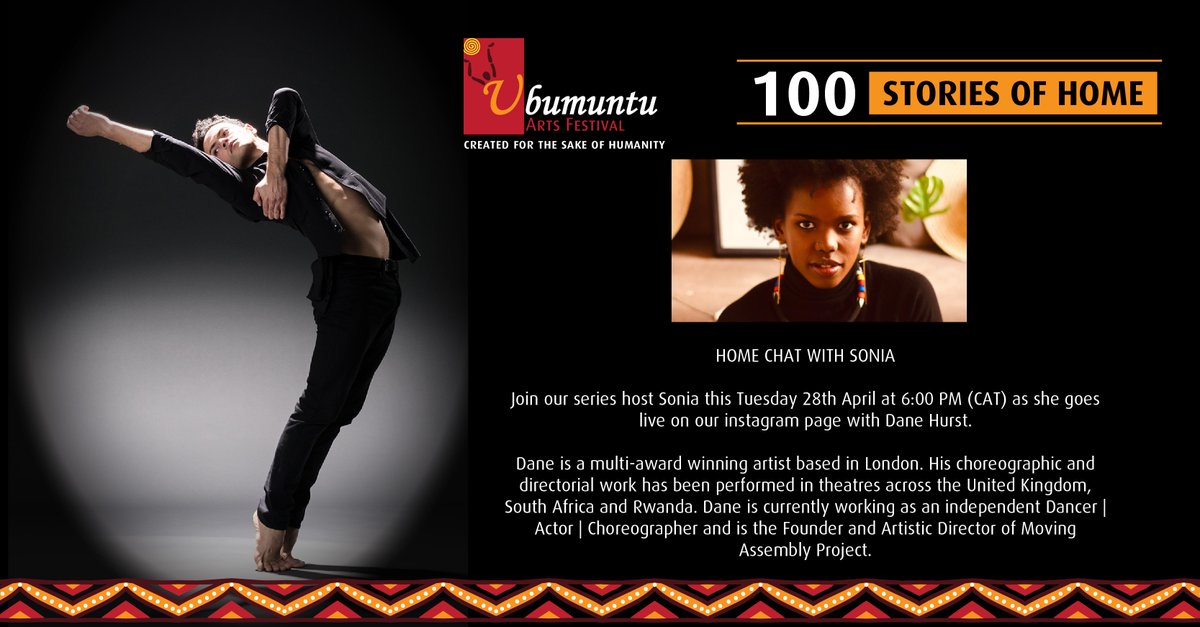 UbumuntuArtFest's tweet image. A celebrated Choreographer and Creative Director, @danejeremyhurst is one of the world's greatest dancers &amp;amp; founder of the @movingassembly
Catch him live on our Instagram with @S_Iraguha this Tuesday, 6 pm CAT as they share their stories of home.

#HomeChatWithSonia #Ubumuntu2020