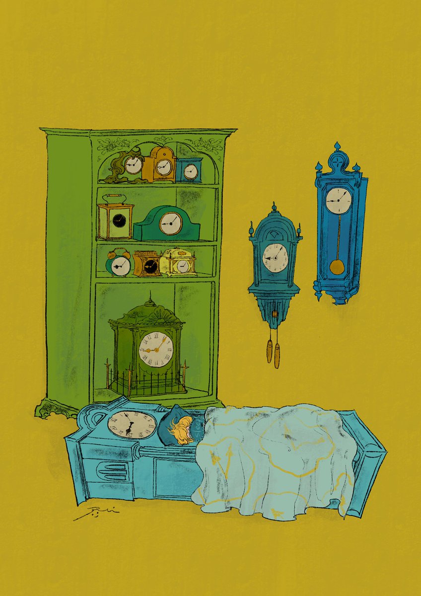 「時計大好きお寝坊さん⏰ 」|くらはしれいのイラスト