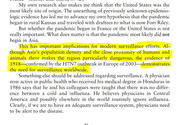 "This has important implications for modern surveillance efforts. Although Asia’s population density and the close proximity of humans and animals there makes the region particularly dangerous, the evidence of 1918 demonstrates the need for surveillance worldwide."