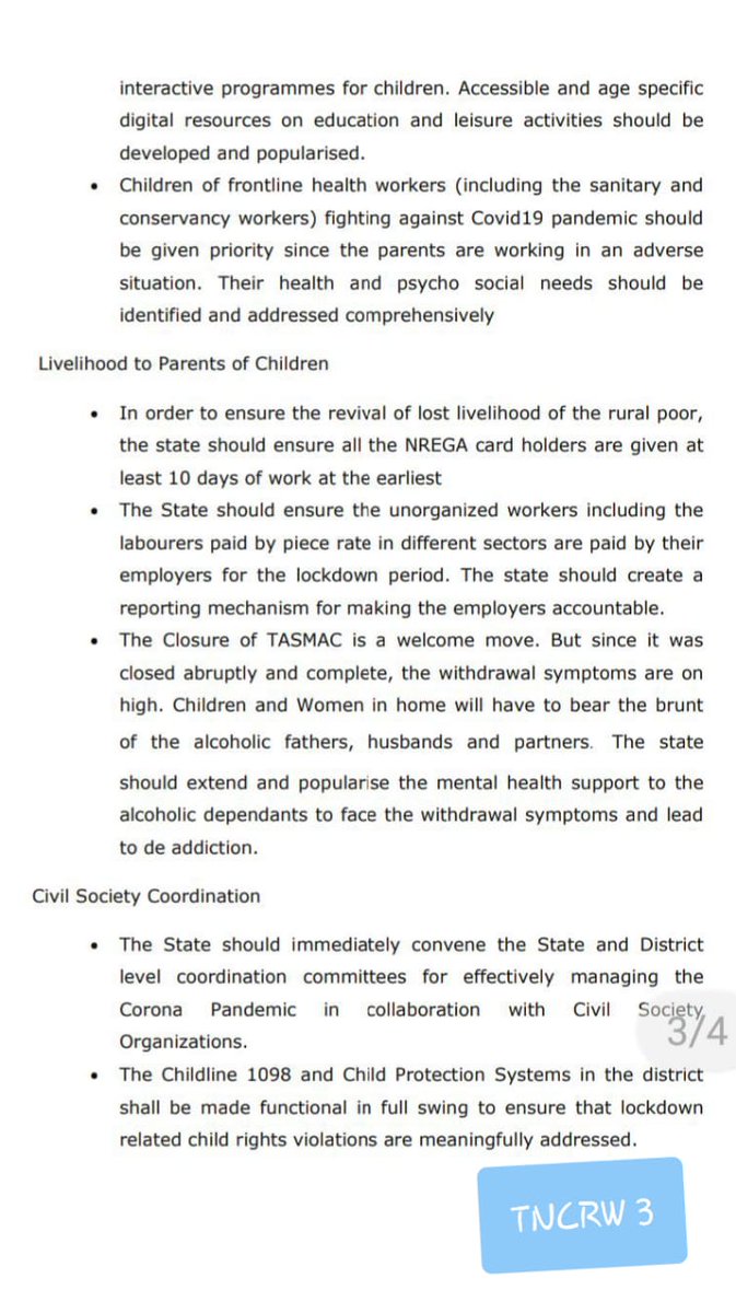 child_tn's tweet photo. TamilNadu #ChildRights Watch #TNCRW submits its recommendations to @CMOTamilNadu  for protection and Promotion of #ChildRights during this #COVID19Lockdown  
#Fairstart
#ForEveryChild 
#EveryChildMatters

@KASenkottaiya 
@Vijayabaskarofl
@DrVSarojaoffl  
@chennaicorp
@MoHFW_INDIA https://t.co/WU3encriIg