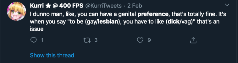 Riley J, Genital Preferences are Transphobic, Dennis. https://www.youtube.com/watch?time_continue=1&v=k5GYlZKfBmI&feature=emb_logo