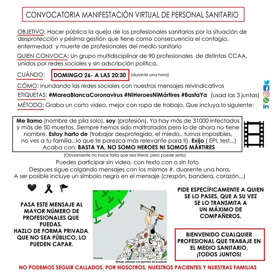 enfermera2pto0's tweet photo. Hago público que yo 🙋‍♀️RosaNieto, #enfermera, soy una de las 90 personas que convocan la Manifestación Virtual junto a @mlalanda Somos profesionales independientes unidos vía Twitter #LibresdePolitica 
Estamos de LUTO🖤
#MareaBlancaCoronavirus #NiHeroesNiMartires #BastaYa https://t.co/FX05ekldJW