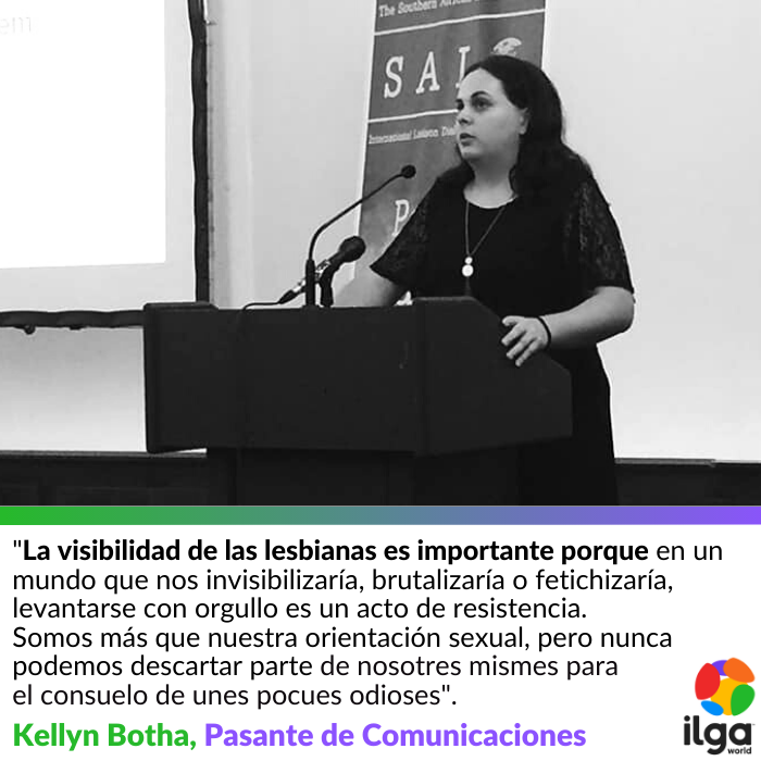 ILGAWORLD's tweet photo. "La visibilidad lèsbica es importante porque en un mundo que nos invisibilizaría, brutalizaría o fetichizaría, levantarse con orgullo es un acto de resistencia.  Somos más que nuestra orientación sexual, pero nunca podemos descartar parte de nosotres para les que nos odian" https://t.co/P4VFCtvYbi