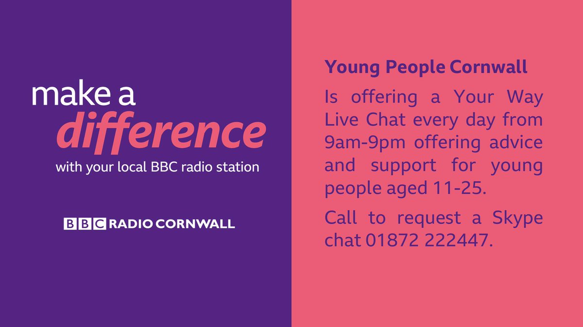 If you're aged between 11-25 and would like some advice and support Young People Cornwall are on hand to help. #BBCMakeADifference