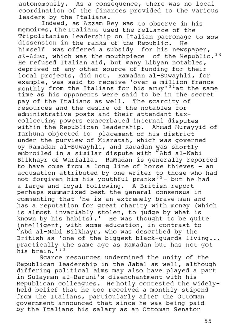 Even the most ambitious TV series would have a hard time telling the real story of side-switching and double-dealing that played out in Tripolitania after 1911. Most leaders were on the Italian payroll at some point, and the Italians ruthlessly exploited rivalries between them.