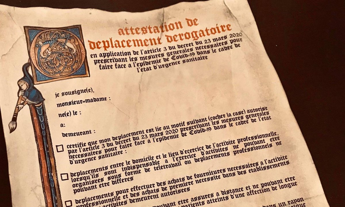 ActuaLitte's tweet photo. 📜Si Héloîse avait voulu voir Abélard...😁
Le déconfinement vous fera regretter ces attestations de déplacement dérogatoire https://t.co/w1WaGeZ67X
#attestationdesortie #coronattestation #àtelecharger #detournement #parodie #histoire
@Bouletcorp @Jehanlb @ferrerbartomeu
#etplus https://t.co/veJGvGn3Bx